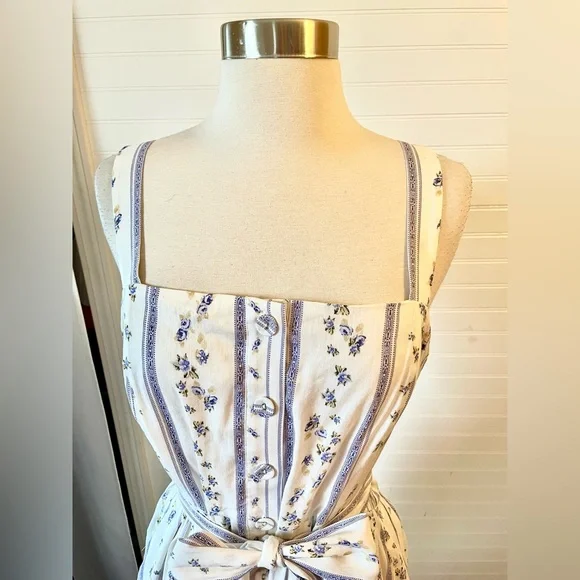 Antonio Melani Dainty Floral Strip Linen Daniela Jumper Dress NWT Size 10 - Picture 2 of 9